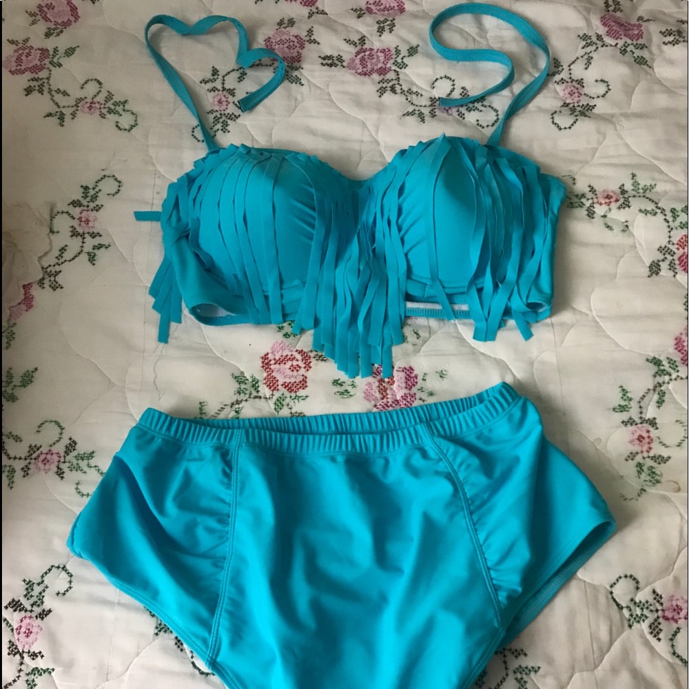 Plus size high wasted 2 piece bathing suit FRINGE
